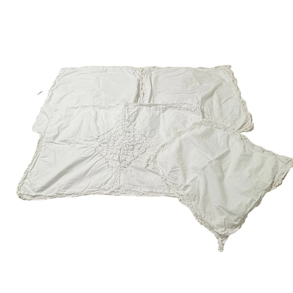 Ophelia's World Set Of 4 Pillow Shams King Euro Accent White 100% Cotton Cottage